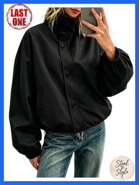 Womens Funnel Neck Bomber Jacket Waterproof Windbreaker Oversized